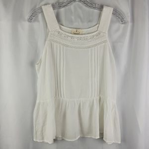 Ember Ivory White Mixed Media Boho Gauzy Pin Tuck Crochet Tank Top Size Medium